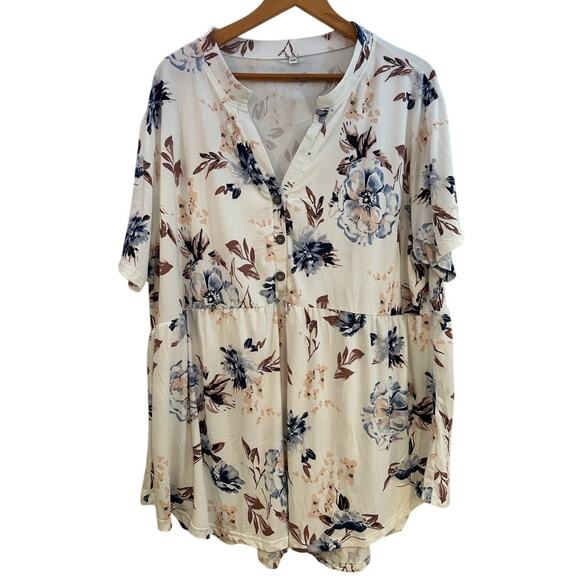 Unbranded White Floral Button Front Babydoll Tunic Top Women’s 26W Soft Stretchy - Picture 1 of 7